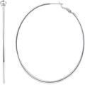 Polished S925 sterling silver large hoop earrings with minimalist latch closure design - 7cm Diameter / Silver