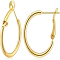 Polished gold circular hoop earrings with secure click-top closure for women - 2cm Diameter / Gold