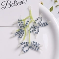 Blue crystal and green bead handmade floral charm for DIY jewelry and hair accessories - Gray Flower Branch / Gray