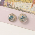 Handmade resin earrings with gold leaf and blue dried flowers on display card - No.5 Blue Dried Flower