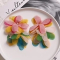 Handmade multilayered colorful mesh flower long earrings with crystal bead accents - Colorful