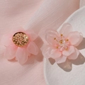 Vista macro de pétalos de flores de resina rosa degradado con base dorada y cristal central - Estilo Cristal Rosa