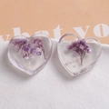 Clear heart resin charms with purple dried flowers and white pearls for DIY jewelry - Purple Dried Flower Style