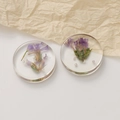 Ciondoli rotondi in resina con fiori secchi viola e perle bianche per gioielli - No.3 Fiore Secco Viola