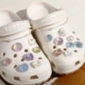 Close-up of glittery resin charms and faux pearl chains for summer garden clogs decoration - Set 3 Only (Without Shoes)
