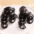 Elegant long tassel earring accessory with black mesh petals and grey pearl beads - Black