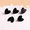Detailed view of glossy black acrylic heart earrings with pre-drilled holes for DIY jewelry - Heart Black