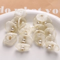 Elegant long fringe earrings with off-white tulle flower petals and faux pearls - Light Yellow