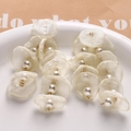 Elegant ivory mesh flower petal earrings with hanging pearls and gold hardware - Light Yellow