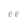Silver hoop earrings with micro-set green zircon stones and secure clasp closure - Silver Green Zircon