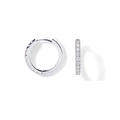 Silver hoop earrings with micro-set cubic zirconia in a polished hinged design - 12mm / Silver White Zircon