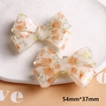 Pink floral bow hair clip DIY resin accessories set with cream white base 54x37mm - Orange Bow