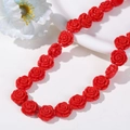 Collier de perles roses rouges translucides avec artisanat floral 3D en résine - 1 Pièce / Rouge