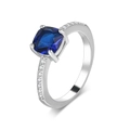 Detailed view of square-cut sapphire ring with zircon micro-pave in white gold plating - US 7 / Deep Blue (White Gold Plated)