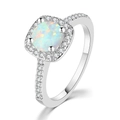 Elegant white opal ring with square zircon halo and silver finish for women - Size 11 / 6mm Opal Square Ring