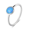 Classic silver-plated engagement ring featuring a round blue opal with vibrant fire - Size 11 / 6mm Blue Opal Ring