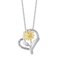 Détail du collier cœur tournesol avec gravure personnalisée et zircons brillants - Bicolore Or Et Argent