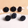 Boucles d'oreilles rondes noir brillant et texture marbre avec feuilles d'argent - Noir Sable Mouvant Brillant