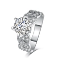 Klassieke witgoud vergulde trouwring met ronde solitaire en pavé-gezette accenten - US 5 / Verzilverd Witte Zirkonia