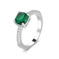 Classic silver-plated ring with large square green zircon and pave-set side stones - US 6 / Emerald Green (White Gold Plated)