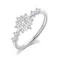 Exquisiter silberner sechseckiger Schneeflockenring mit Zirkonia im Winterdesign - Zahl 5 / Platin Weißer Stein