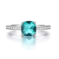 Classic silver ring featuring a large square blue zircon stone and pavé accents - US 7 / Peacock Green (White Gold Plated)