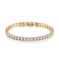 Classic gold tennis bracelet with 4mm round cubic zirconia on a white background - Tennis Chain Style (S0054-A) / 19cm / Golden White