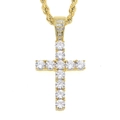Detail van vergulde hiphop kruishanger met ingelegde zirkonia aan een gedraaide ketting - 5mm Latijns Kruis met 60cm Touwketting (Goud)