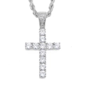 Detailopname van hiphop-kruishanger met 4mm zirkoon en zilveren gevlochten ketting - 5mm Latijns Kruis met 60cm Touwketting (Zilver)