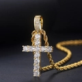 Pendentif croix hip hop avec zircons 4mm sur une chaîne de corde dorée pour hommes - Pendentif Seul Zirconia Petit Modèle Or (Sans Chaîne)