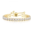 Adjustable gold tennis bracelet with 4mm square cubic zirconia and bolo slide closure - Light Gold Square White Stone (4mm)