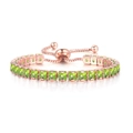Adjustable rose gold tennis bracelet with square-cut olive green cubic zirconia stones - Rose Gold Square Olive Green Stone (4mm)