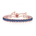 Rose gold adjustable tennis bracelet with 4mm rectangular deep blue cubic zirconia - Rose Gold Square Royal Blue Stone (4mm)