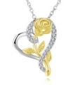 Silberne Herzenskette mit goldener Rose und funkelnden Kristallen an O-Kette - Gold & Silber (N239-3)