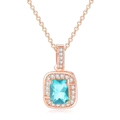 Pendentif en pierre précieuse bleu ciel carrée en or rose avec zircons scintillants - Or Rose + Aquamarine Collier