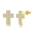 Iced out gold cross stud earrings for men with micro-paved zircons and screw back detail - Gold Cross Style (OHE103-1)
