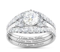 Detailopname van de ringenset met 'I Love You Always' gravure op gepolijste banden - 4 / Verzilverd Witte Zirkonia