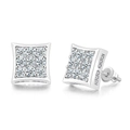 Macro shot of silver hip-hop square stud earrings featuring luxury pave cubic zirconia - Platinum