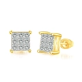 Hypoallergenic square cubic zirconia stud earrings with golden 3x3 matrix 4-prong setting - 6mm / Gold