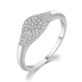 Close-up of silver-tone ring with micro-pave cubic zirconia and polished finish - Size 5 / Platinum + White
