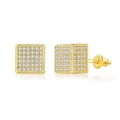 Macro shot of gold square screw-back earrings with micro-paved cubic zirconia - Gold Cube Square (OHE109-2)