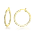 Details von 18K vergoldeten Creolen mit doppelreihigen Zirkonia und sicherem Verschluss - 15mm / Gold