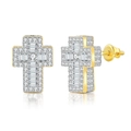 Luxurious hip-hop cross stud earrings in gold with pavé-set zircons and screw backs - Bi-color Luxury Cross (OHE129-2)