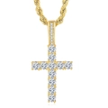 Hip hop kruis hanger in goud met 4mm zirkonia aan een gedraaide touwketting - 4mm Latijns Kruis Alleen Hanger (Goud)