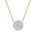 Nahaufnahme der runden Halskette mit Baguette-Schliff und Zirkonia-Pavé-Besatz - 14K Gold und Weißgold Zweifarbig mit Weißem Stein