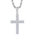 Zilveren hiphop kruis hanger met heldere zirkonia en gedraaide touw ketting voor heren - 4mm Latijns Kruis Alleen Hanger (Zilver)