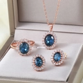 Elegante set di gioielli in oro rosa con gemme blu e brillanti zirconi AAA di lusso - 5.5# / Set Pietra Blu