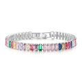 Silver bracelet featuring rectangular multi-colored cubic zirconia stones with clasp - 17cm / Silver + Colorful Stone