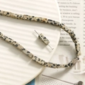 Rectangular Dalmatian Jasper stone beads for DIY jewelry with unique black spots - Square No. 5 Rectangular Tube Bead / 1 Piece / Dalmatian Stone Pattern Rectangular