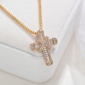 Close-up of gold-plated hip hop cross pendant with shimmering zircon pavé stones - Gold Pendant Only (Without Chain)